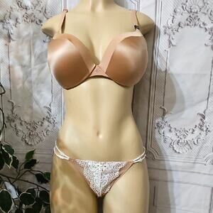 Victoria's Secret NWT Bra 38C/Tan and White   Lace Panty Large